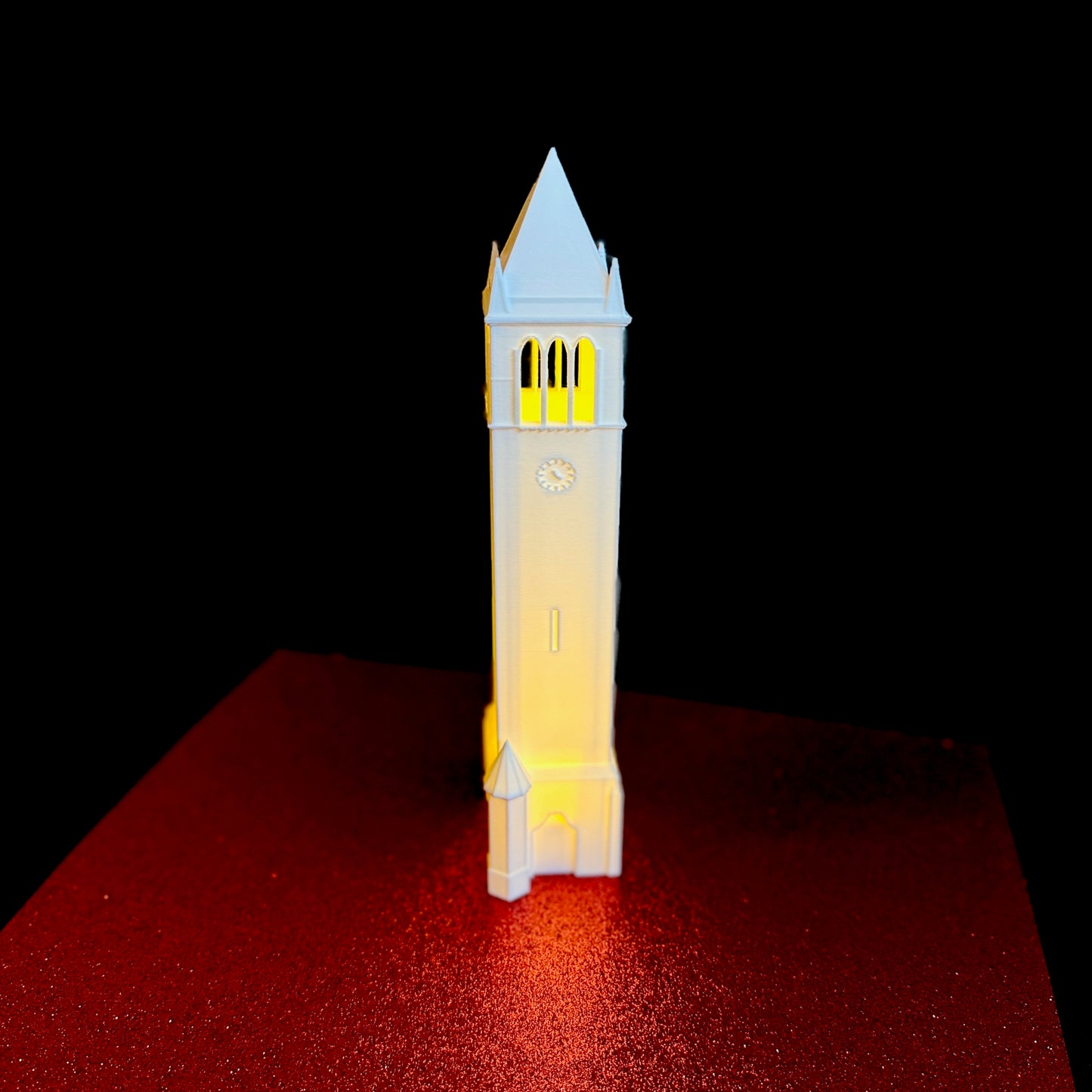 Front view of the Iowa State keepsake figurine of the ISU Campanile.