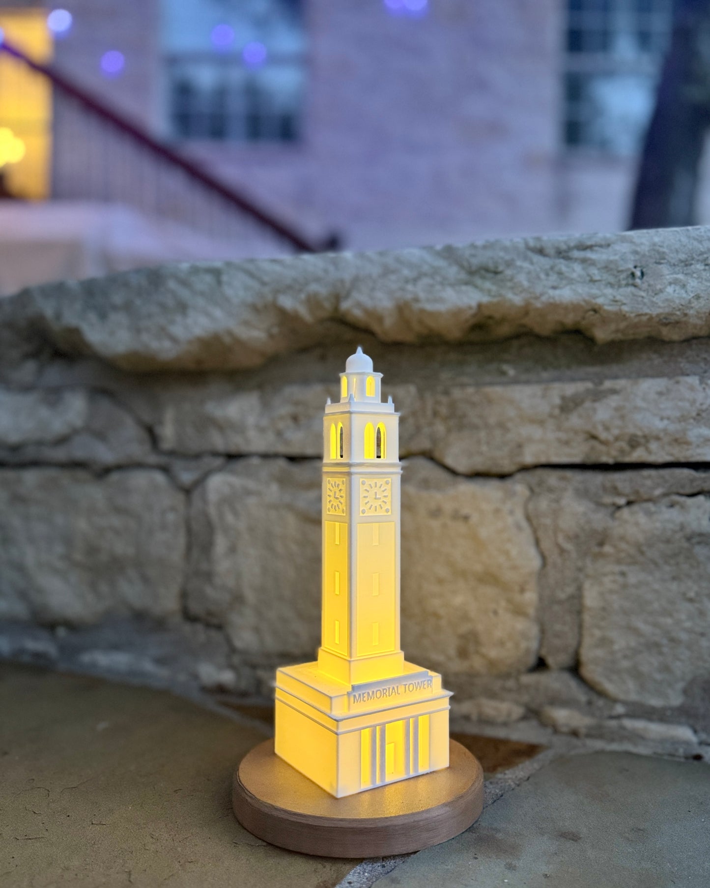 The Memorial Tower figurine, used as LSU dorm decor.