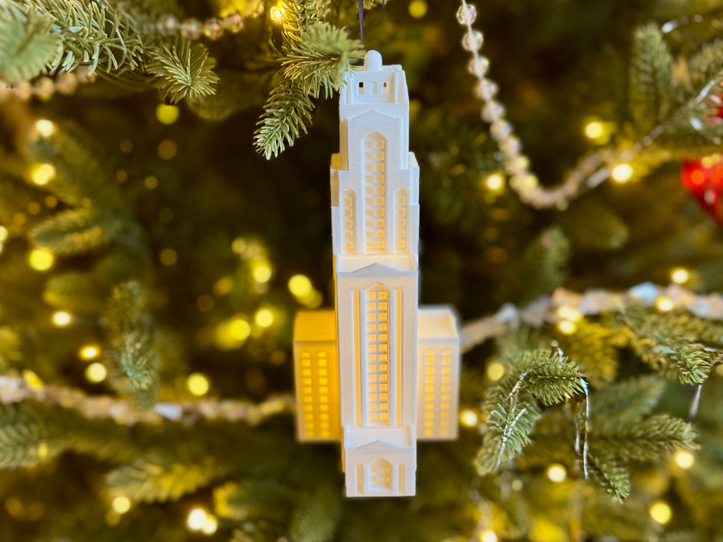 Cathedral of Learning Pitt ornament with built-in LED light.