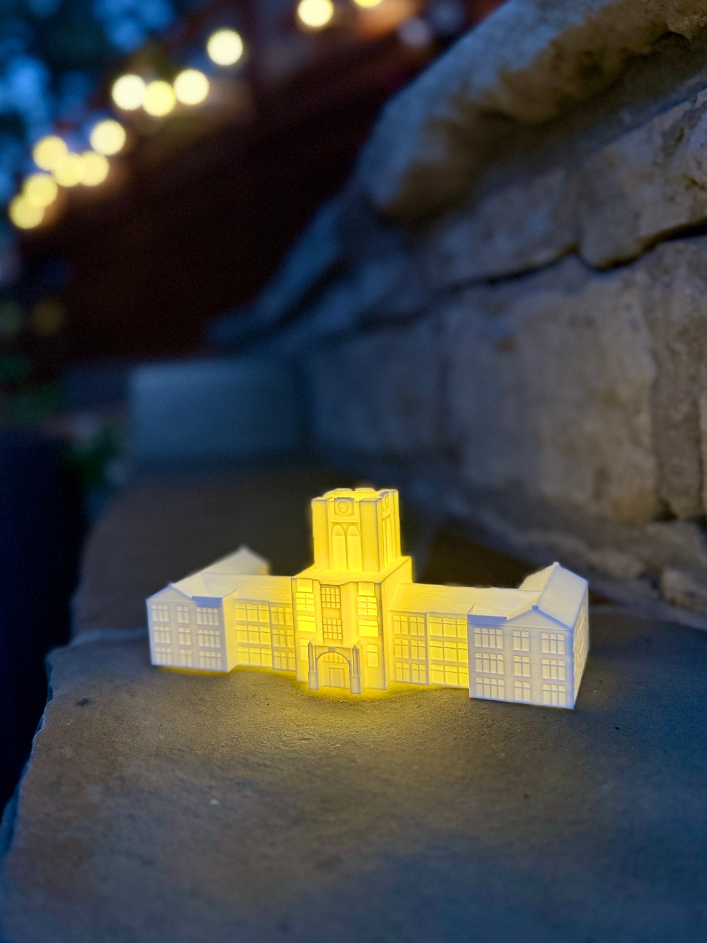 The LED lighted Ayres Hall figurine used as Tennessee Volunteers party decorations.