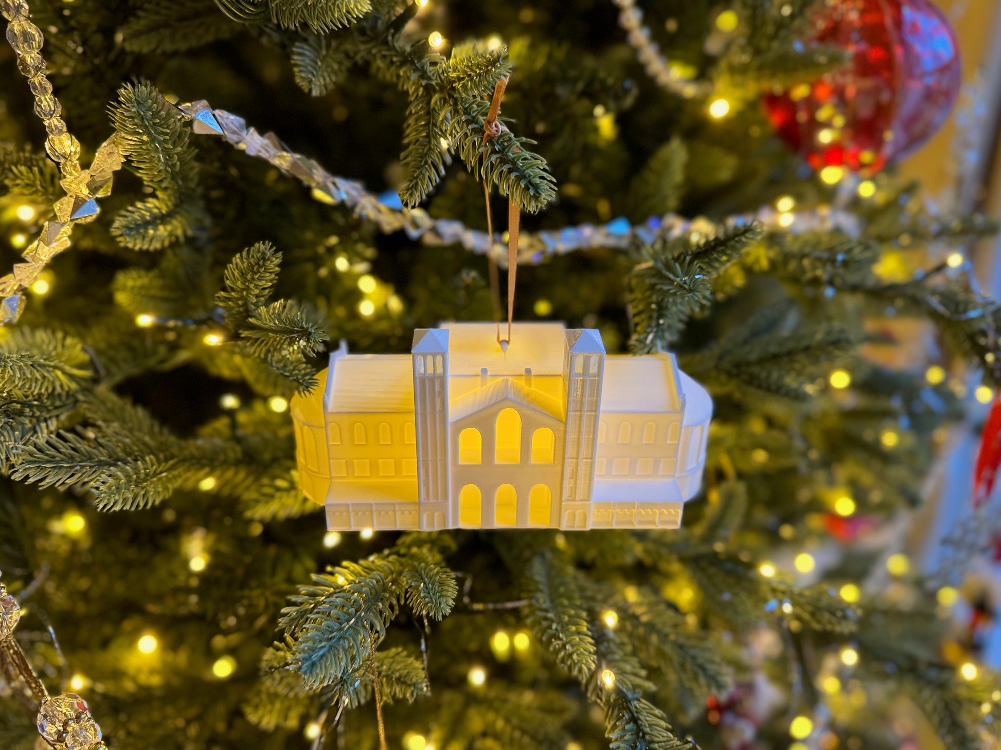 Handmade UCLA Royce Hall LED ornament, 3D printed