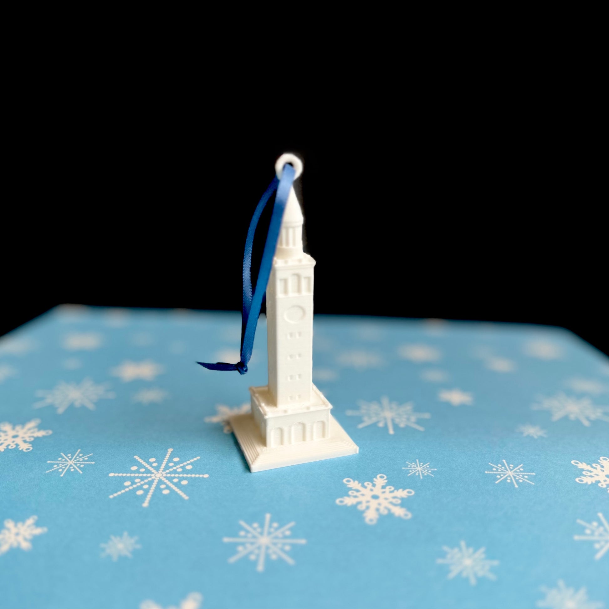 Side view of the UNC Chapel Hill ornament depicting the UNC Bell Tower.