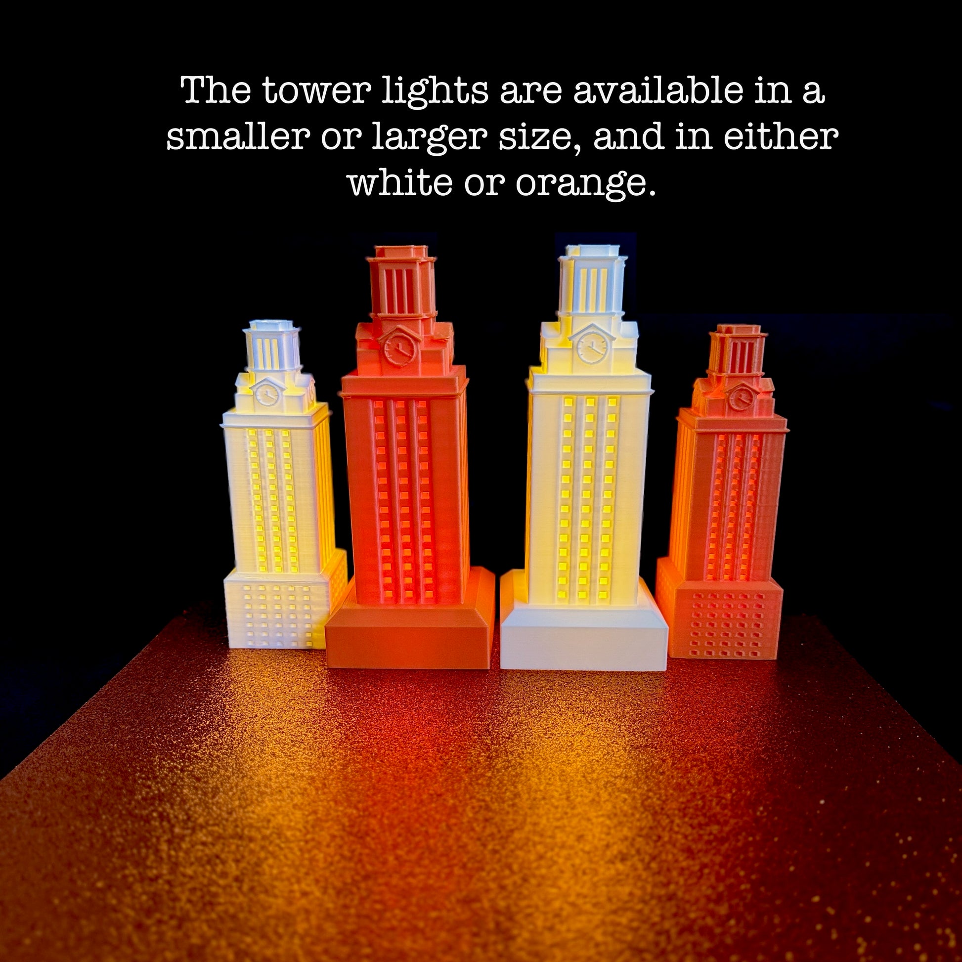 The University of Texas keepsake lights, designed in honor of the UT Tower.