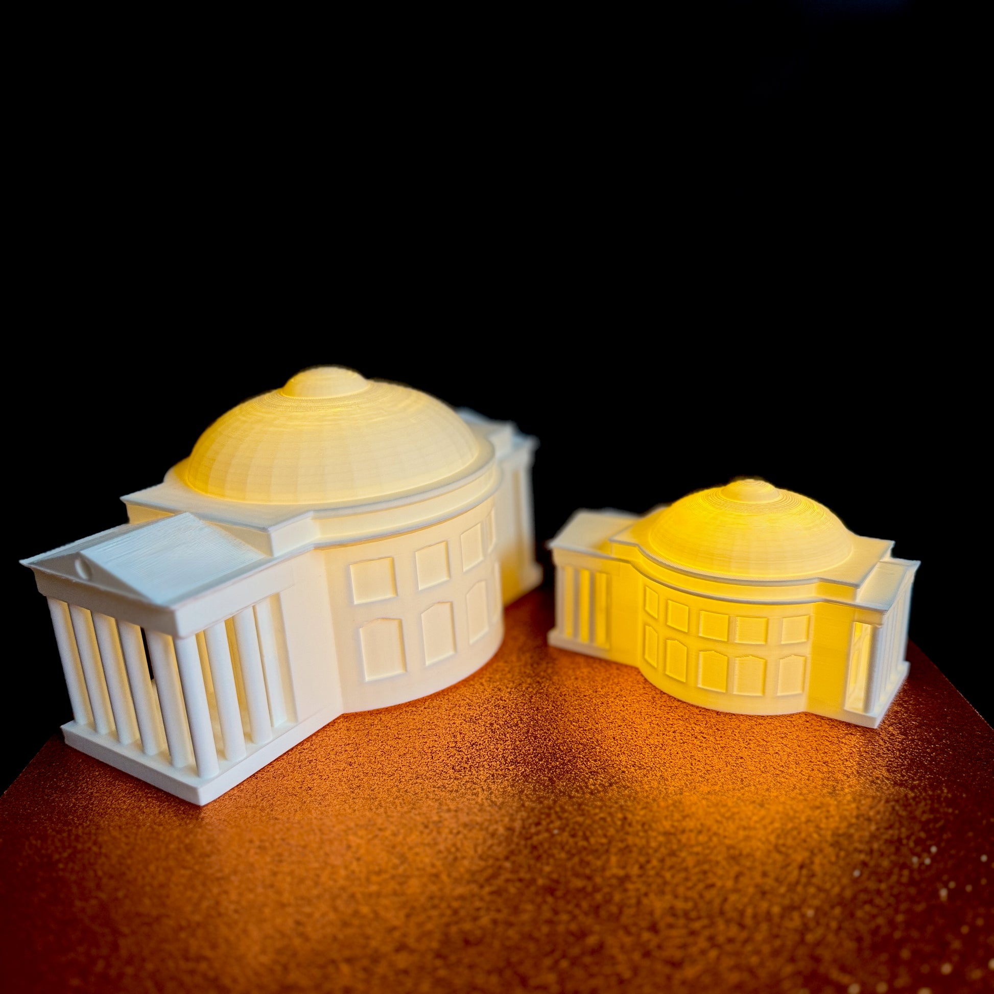Two UVA Rotunda lights, shown side by side.