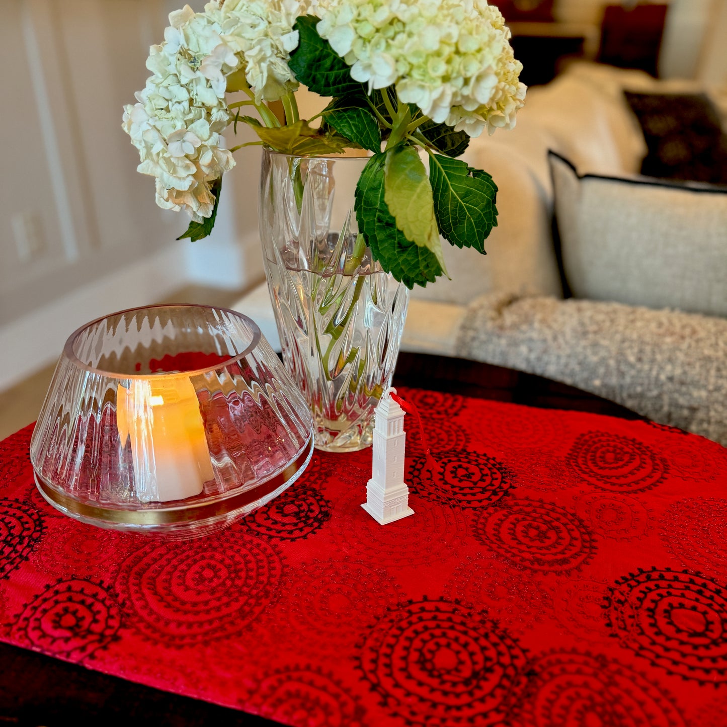 University of Alabama Ornament shown in a home decorated for Christmas.