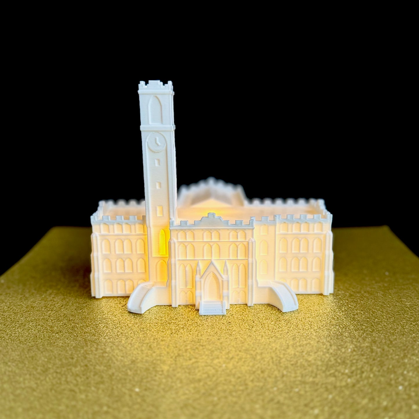 Front view of the Vanderbilt University graduation gift keepsake (a light designed in honor of Kirkland Hall).