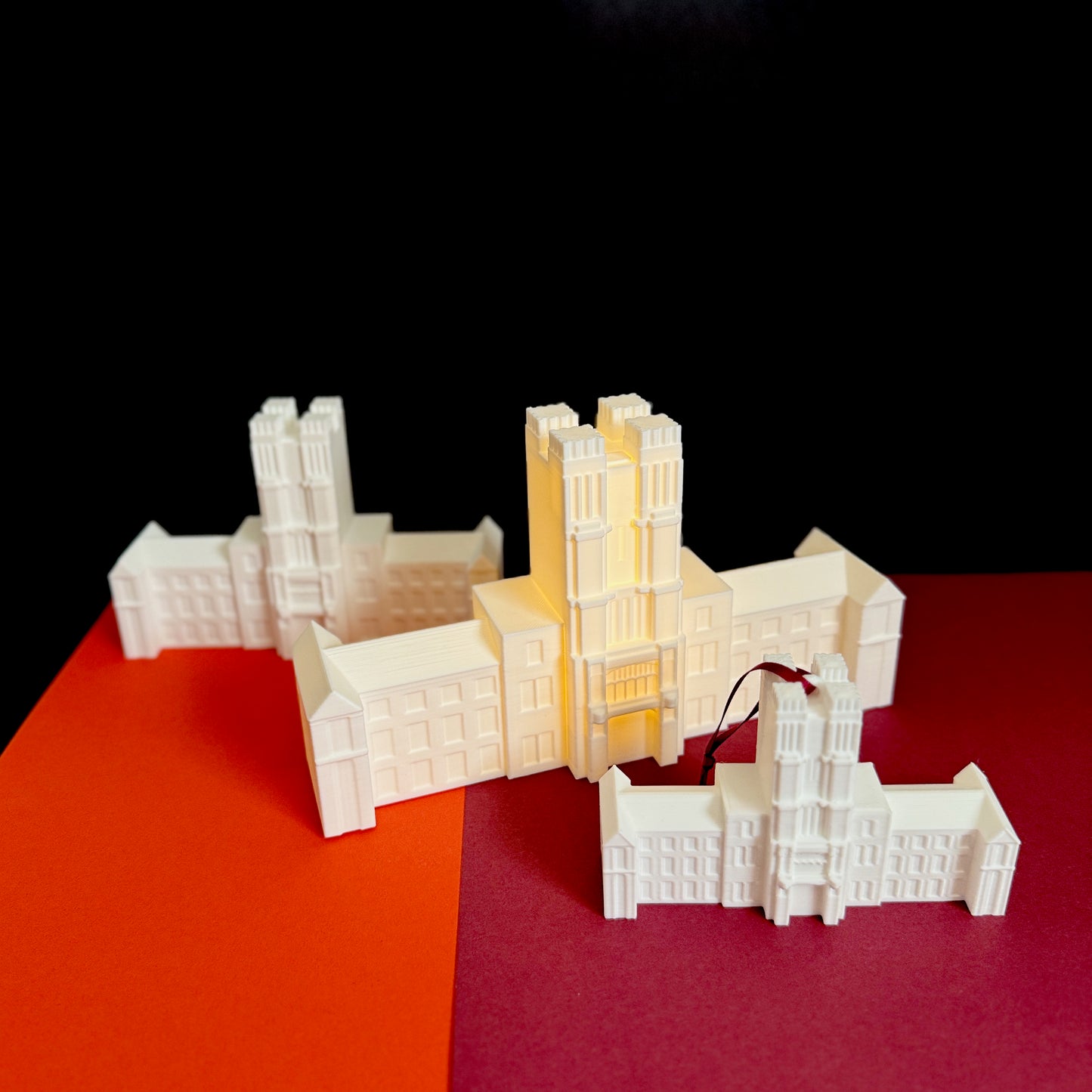 Virginia Tech gift collection of Burruss Hall figurines and ornaments