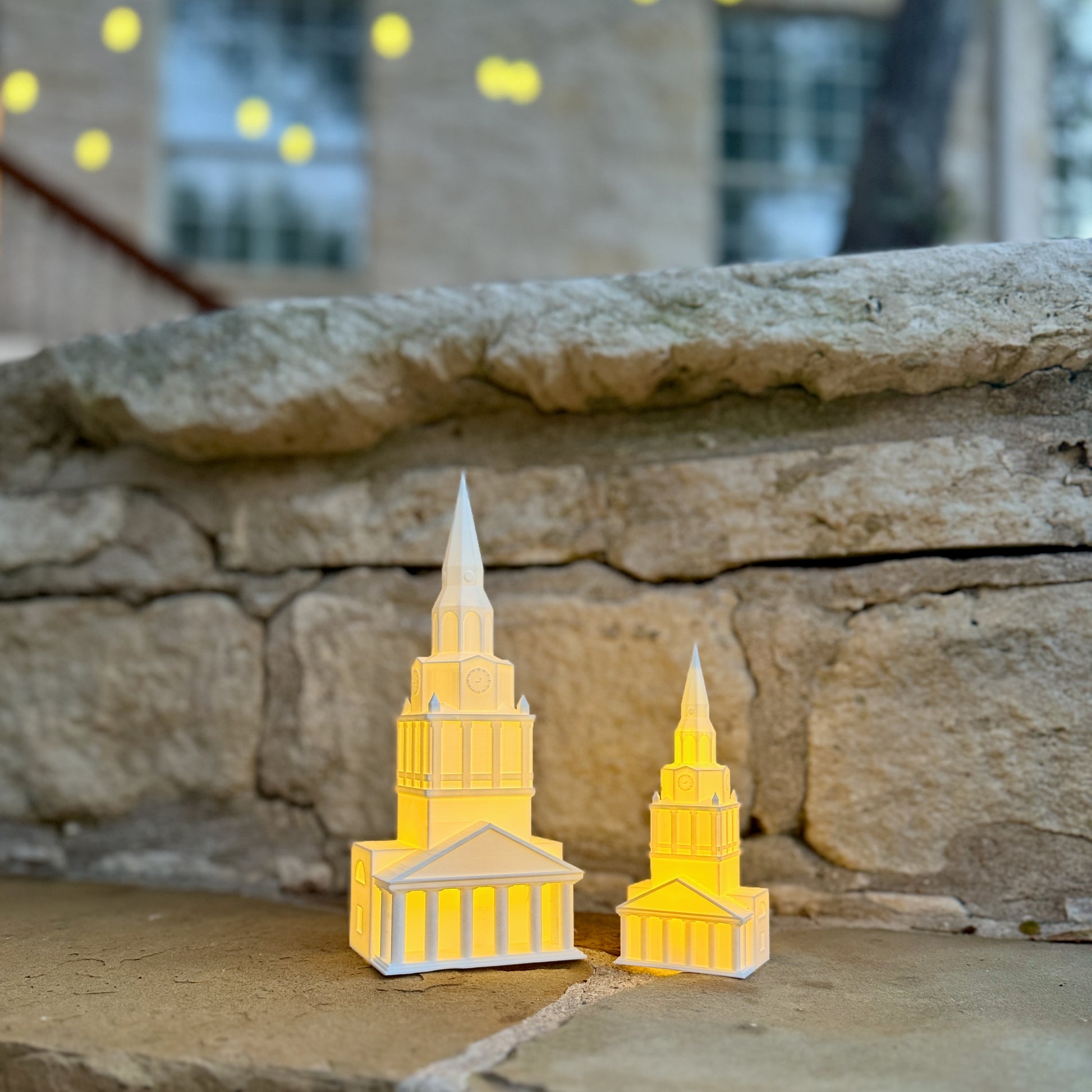 The Wake Forest party decorations designed as the Wait Chapel building on campus.