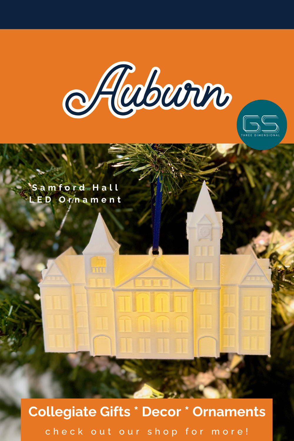 Auburn University Samford Hall LED Ornament – Lighted Christmas Decoration & Alumni Gift