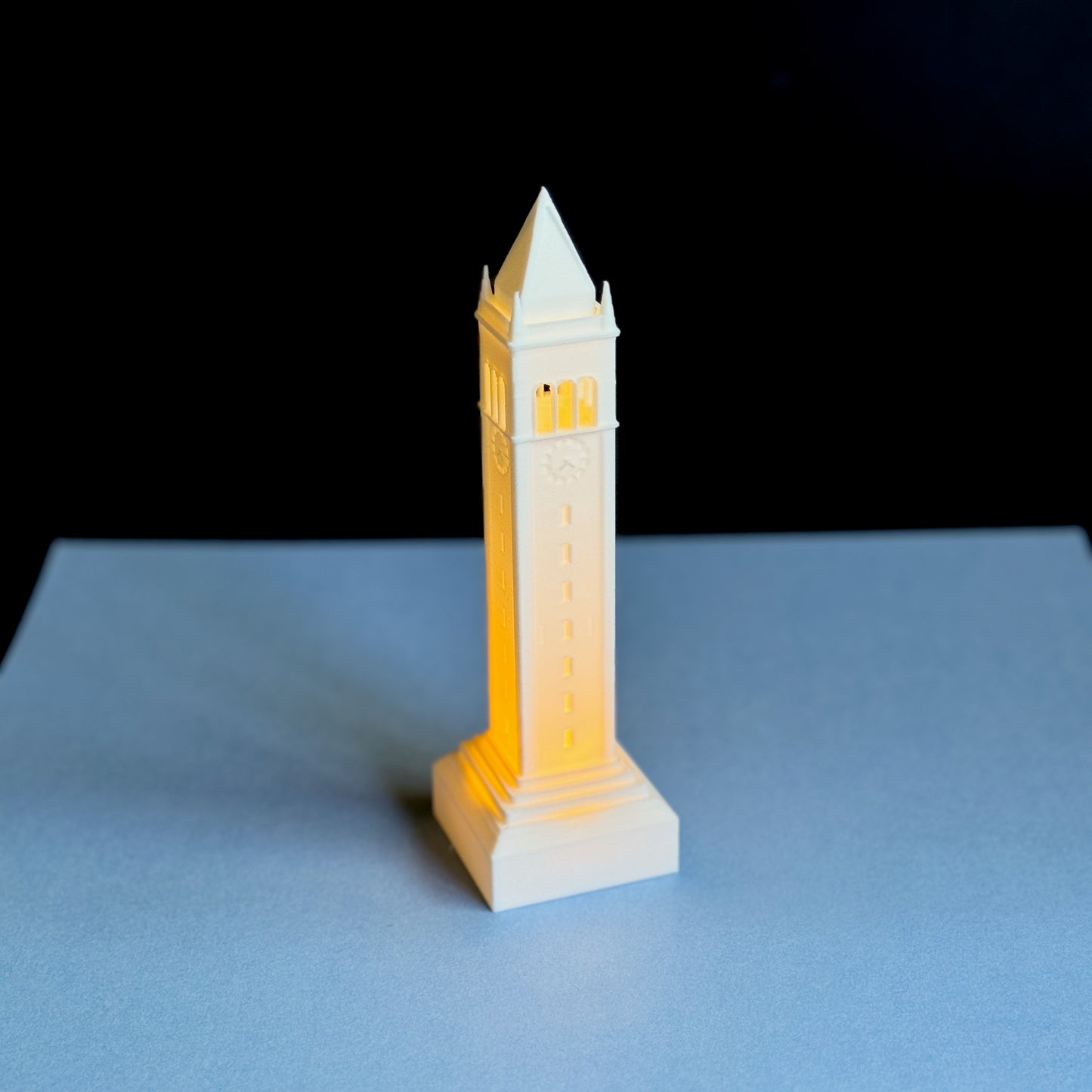 Front view of the Berkeley graduation gift, designed as a keepsake of the Berkeley Campanile.