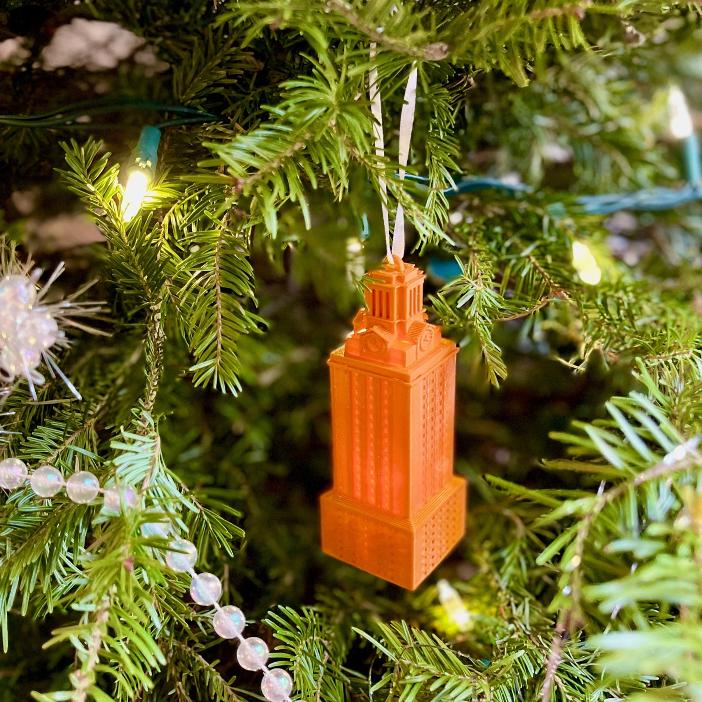 Lighted University of Texas Ornament featuring the UT Tower in White or Orange