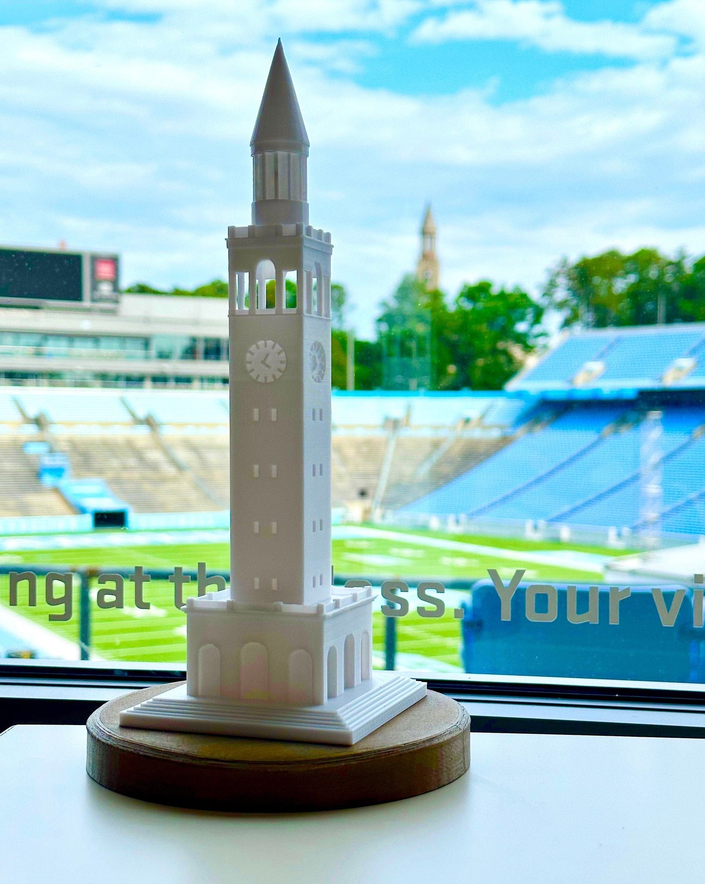 The UNC Tower light, shown in the UNC Stadium overlooking the campus in Chapel Hill.