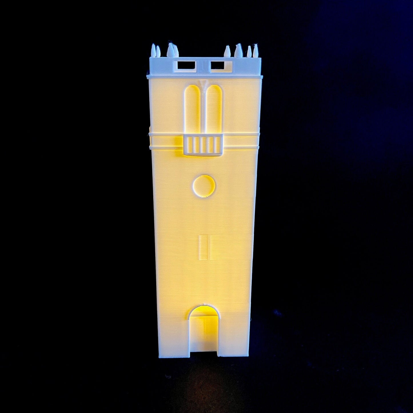 Front view of the lighted UW Madison Carillon Tower figurine.