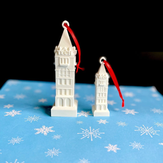 The Georgia Tech Tower ornaments, shown in two sizes.