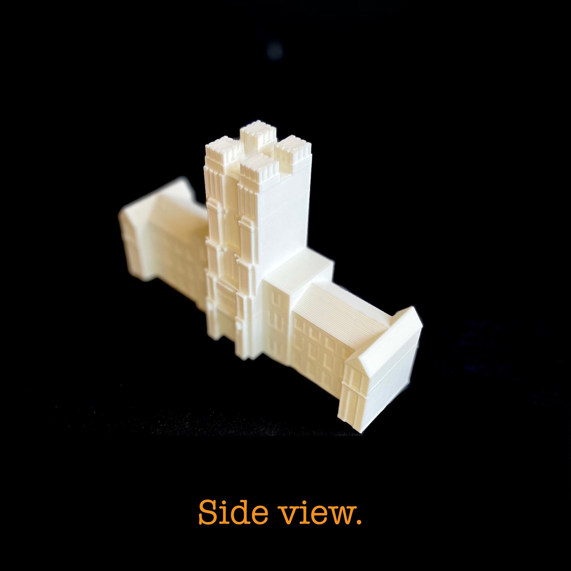 Side view of the Burruss Hall figurine from Virginia Tech.