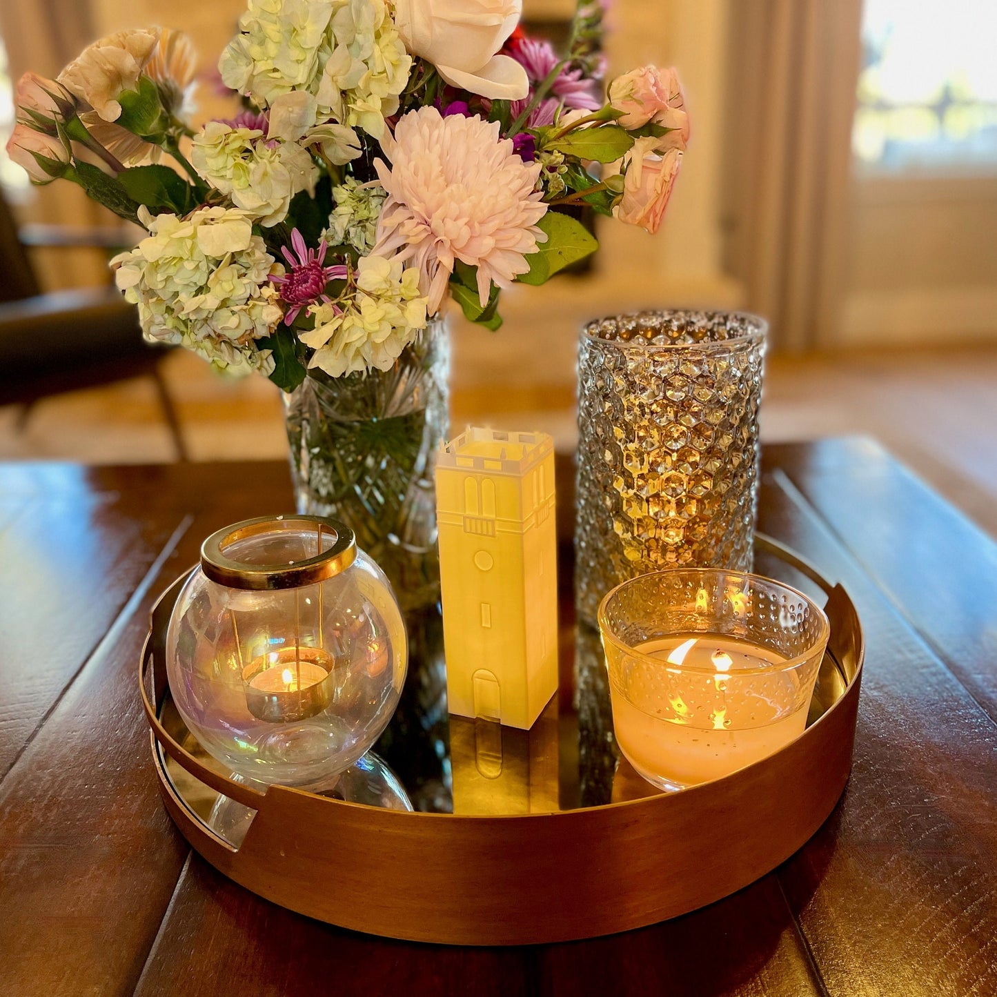 The Wisconsin Carillon Tower figurine, used as a party centerpiece.