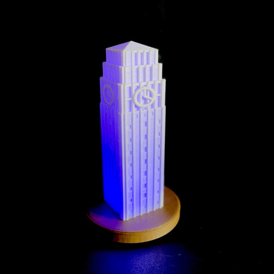 The University of Michigan Burton Tower light, shown in blue.