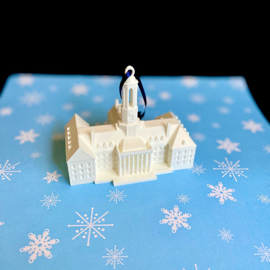 The Penn State ornament, designed as a replica of the Old Main building.