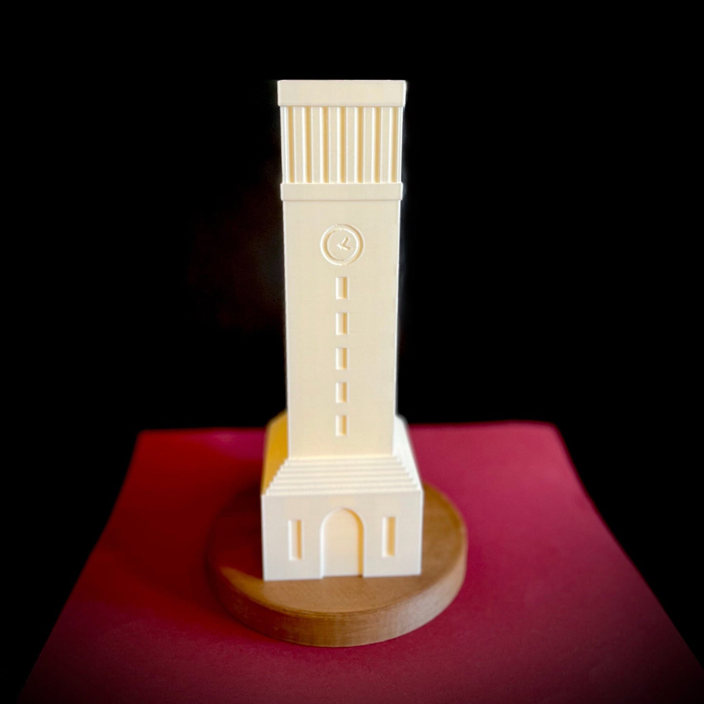 Front view of the Texas A&M merch, a light designed in honor of the Texas A&M Albritton Tower.