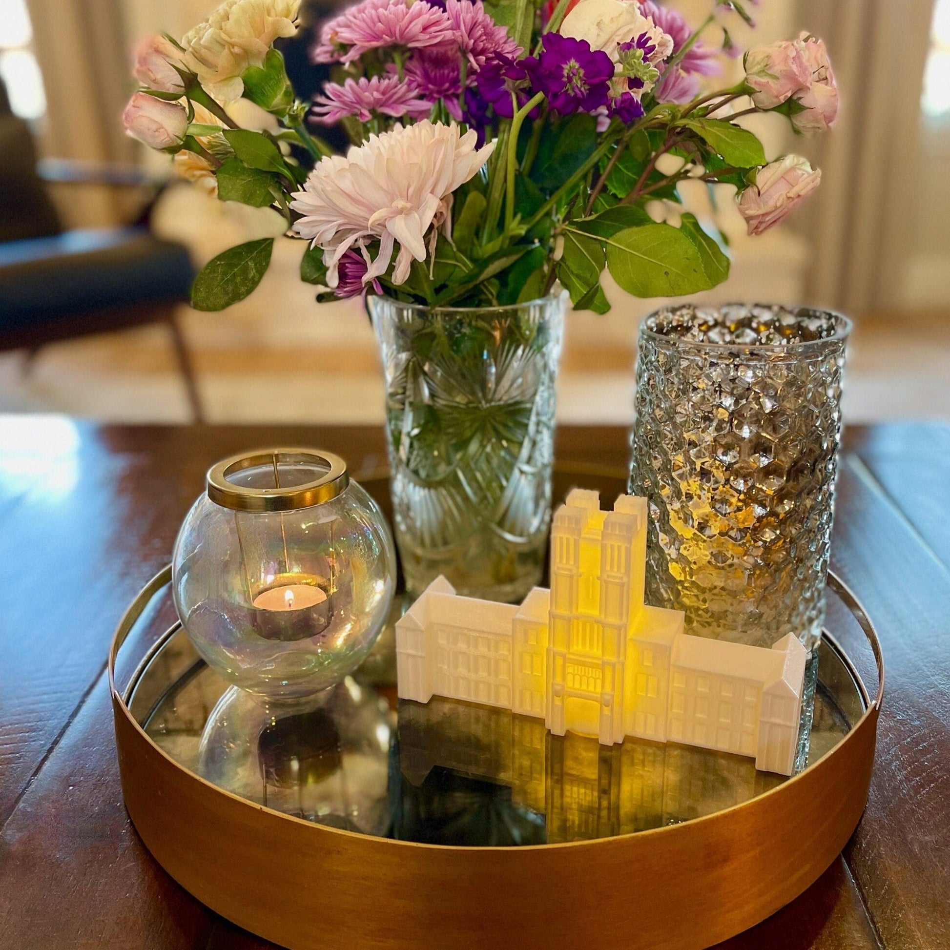 The Virginia Tech dorm decoration, shown displayed in a living room.