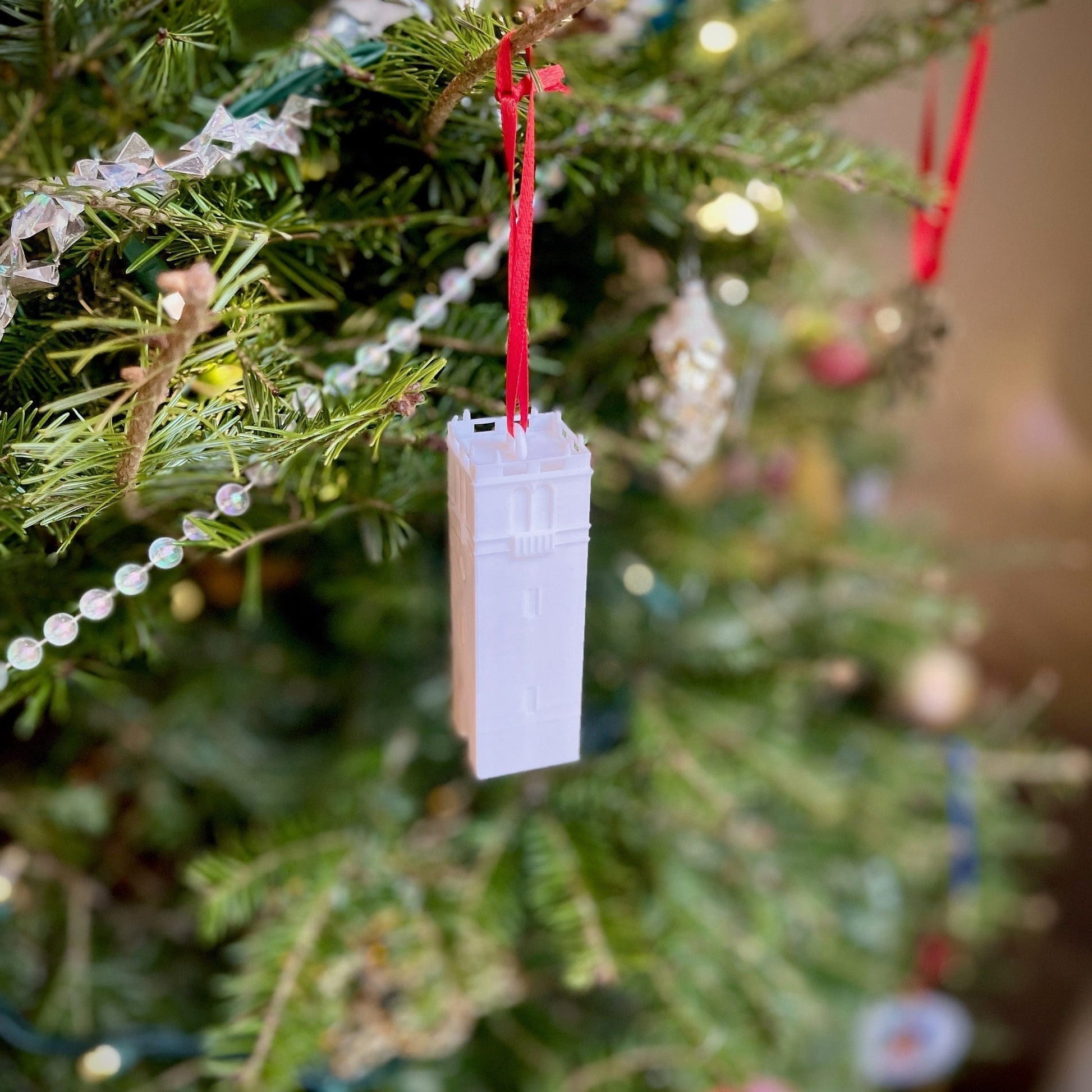 The University of Wisconsin ornament, shown on a Wisconsin tree.