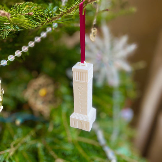 The Texas A&M campus ornament, shown on a Christmas tree.