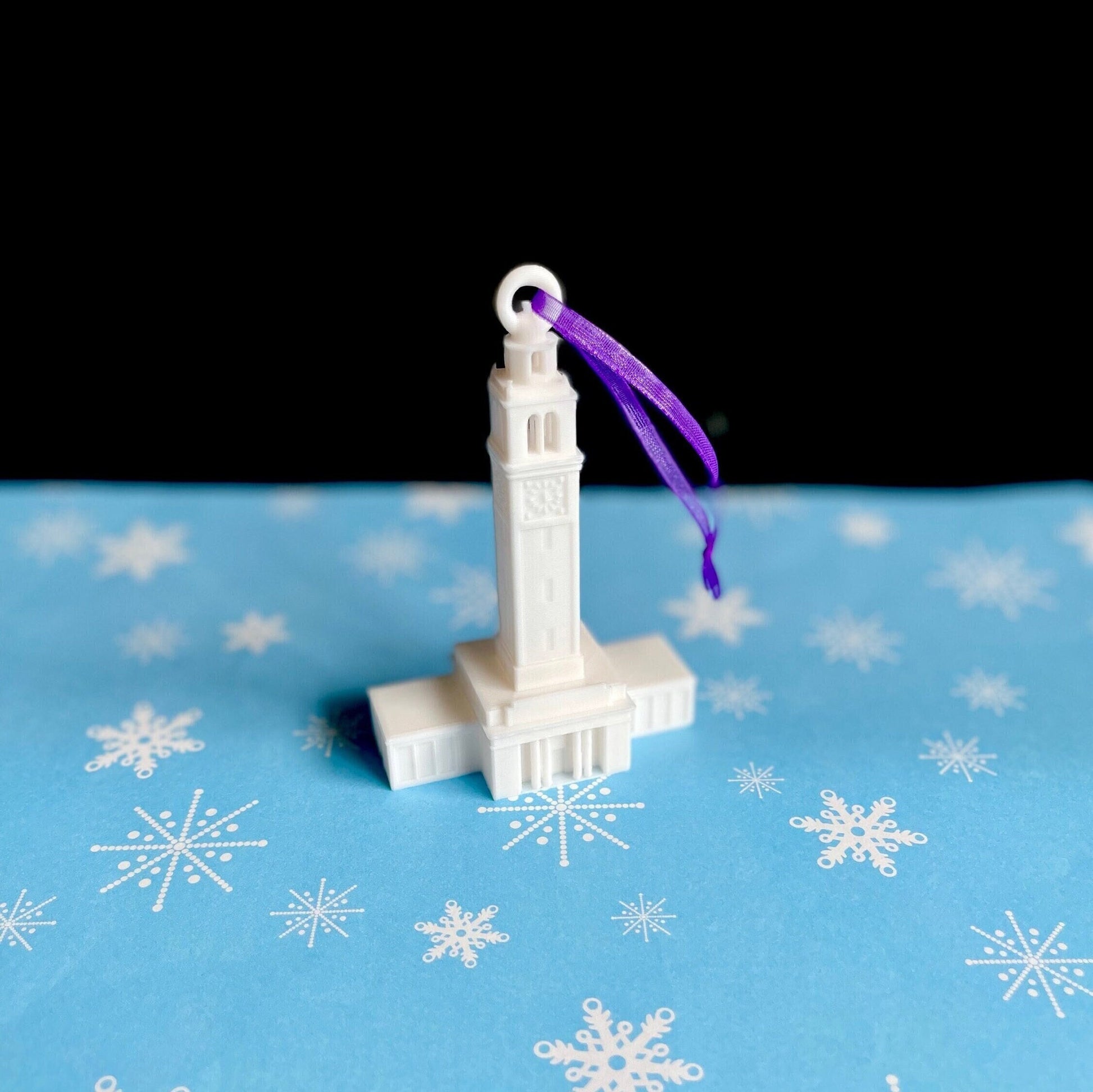 The LSU Christmas ornament, designed in honor of the LSU Memorial Tower.