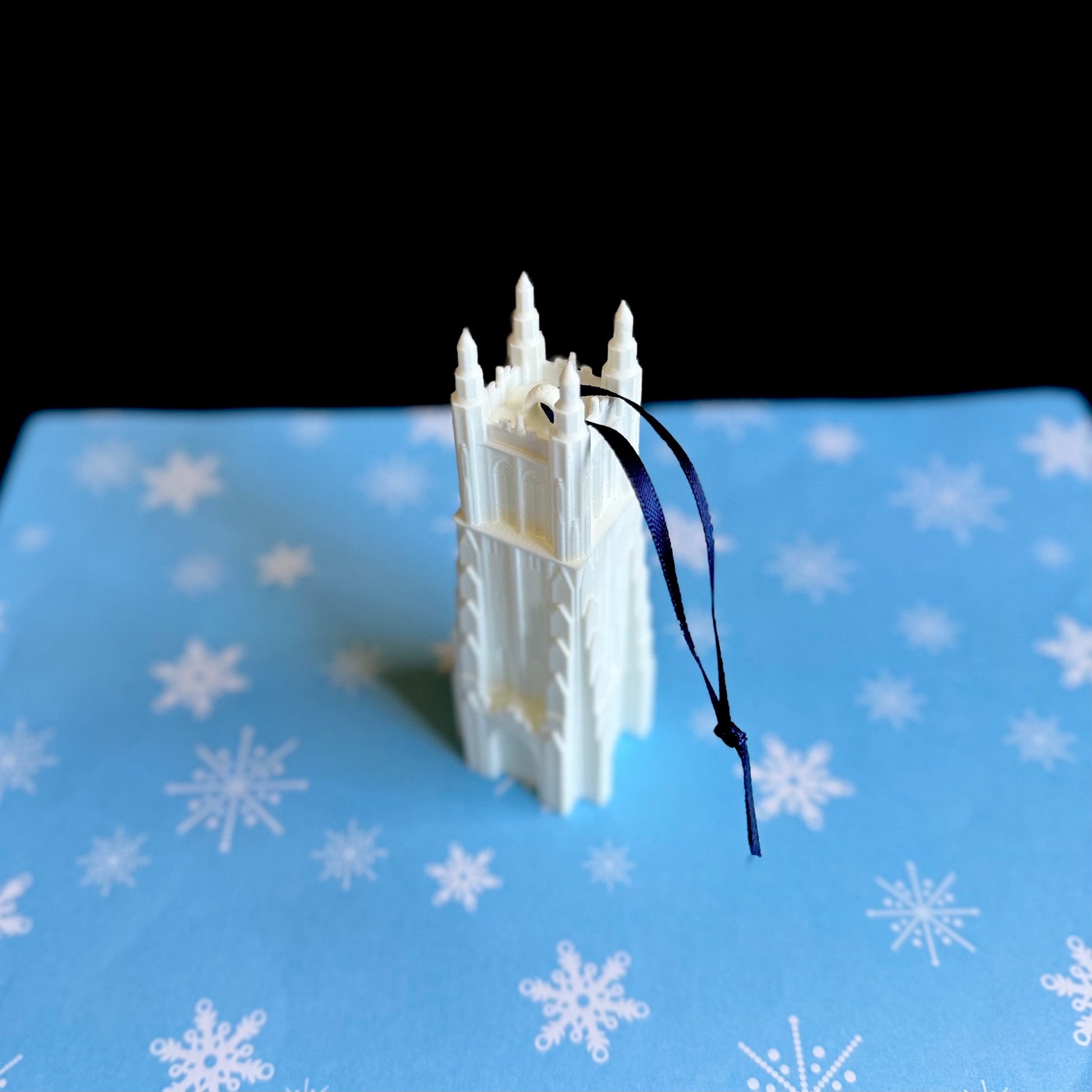 Top view of the Duke Chapel Christmas ornament.