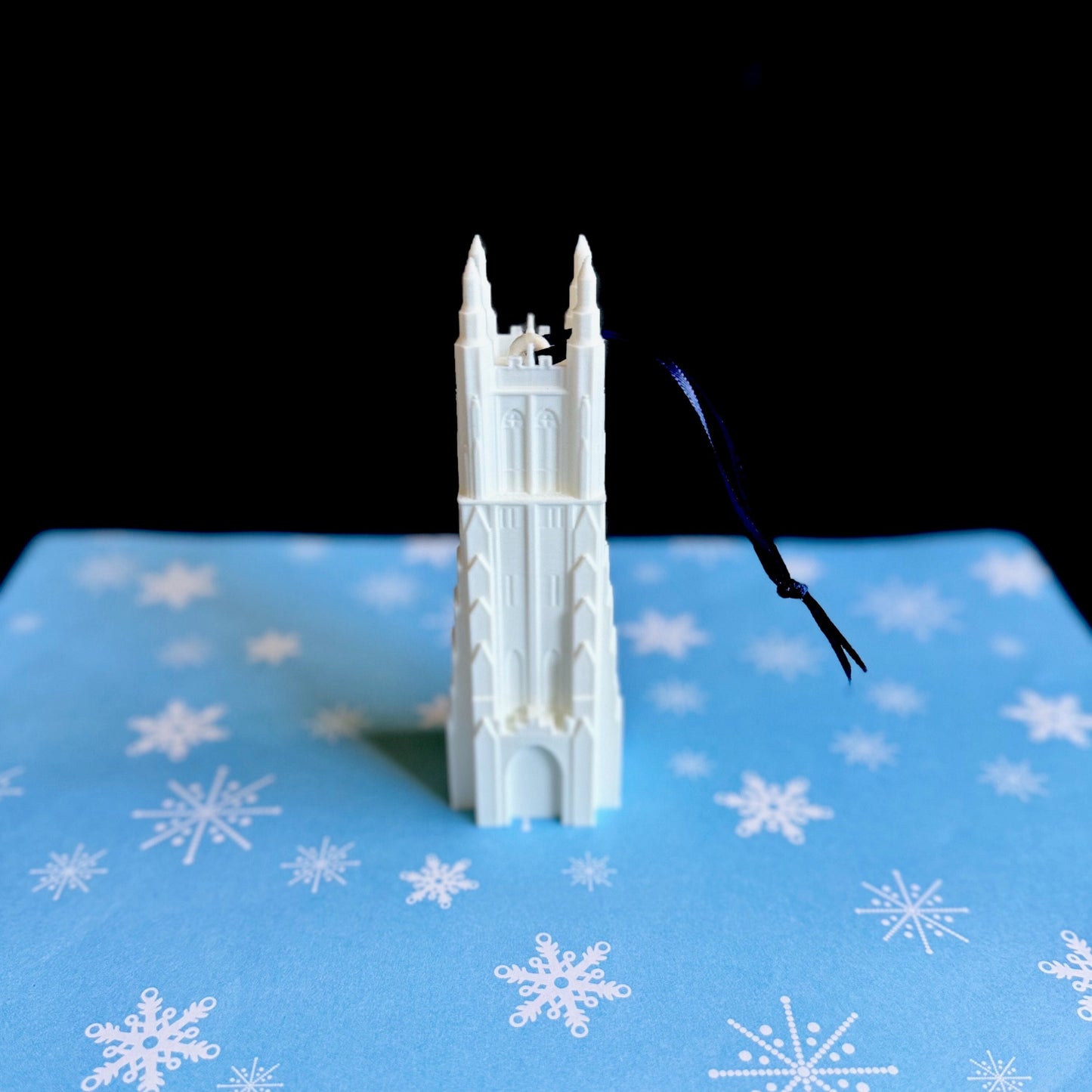 Front view of the Duke ornament, designed as a replica of the Duke Chapel.