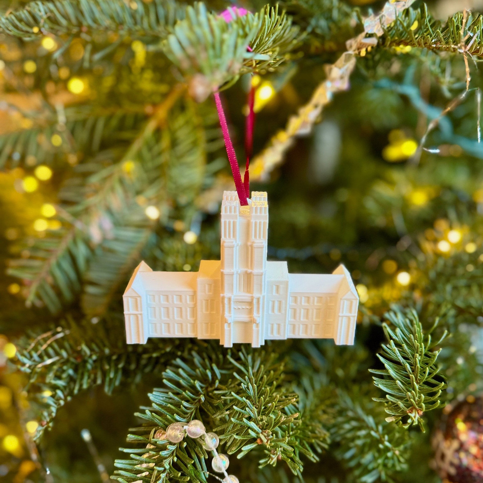 The Virginia Tech ornament, shown on a Virginia Tech Christmas tree.