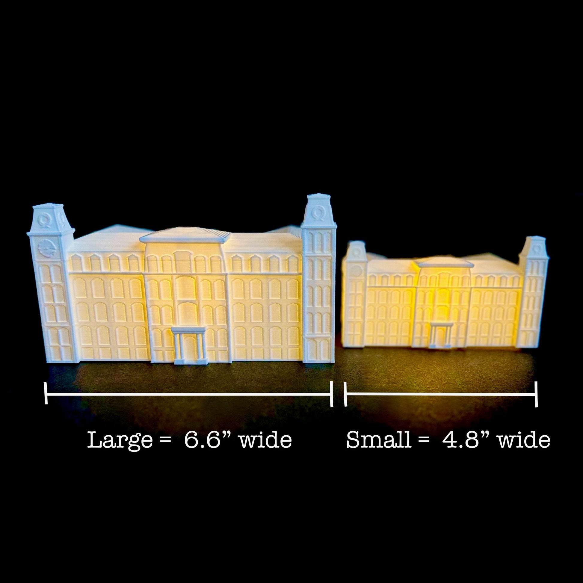 Dimensions of the University of Arkansas figurines, shown side by side.