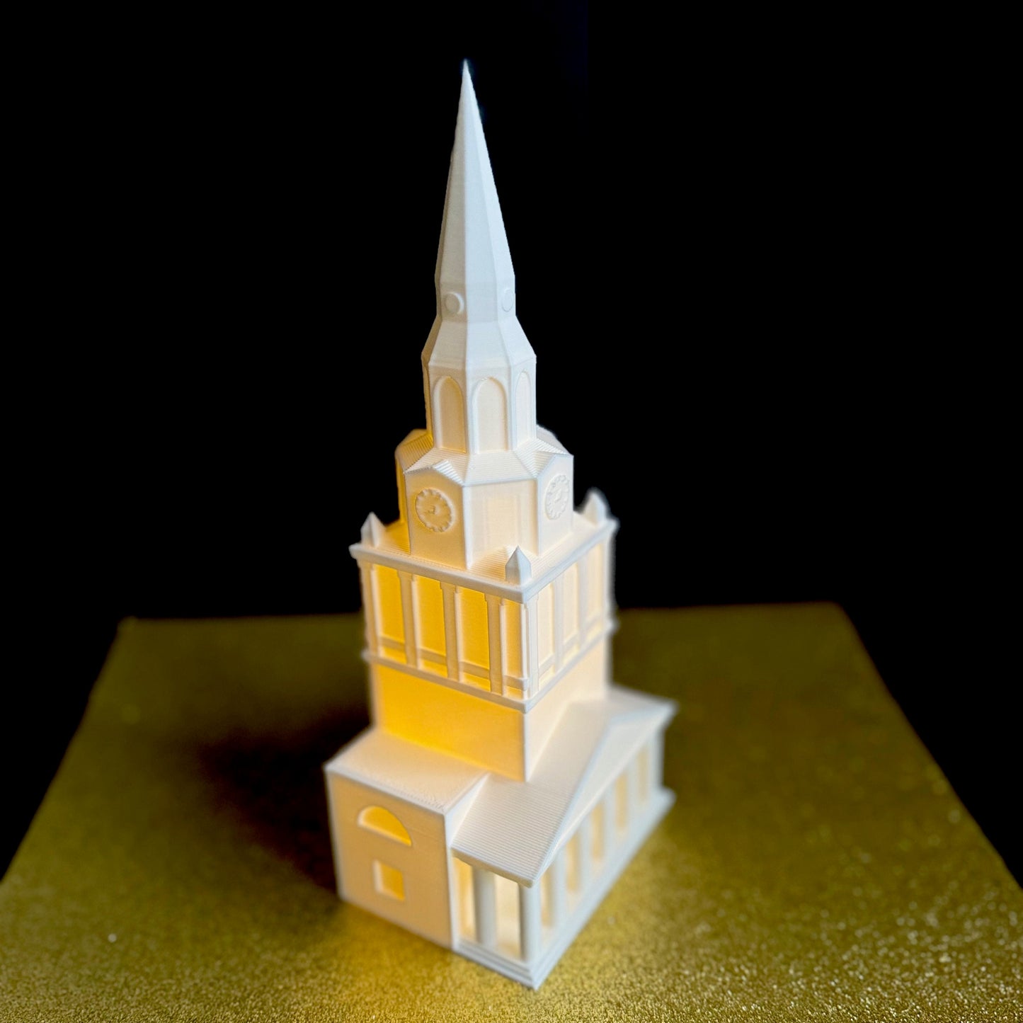 Side view of the Wake Forest graduation gift, a light designed in honor of Wait Chapel.